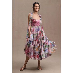 Anthropologie BHLDN Isabella Tiered Square Neck A Line Organza Midi Dress 6